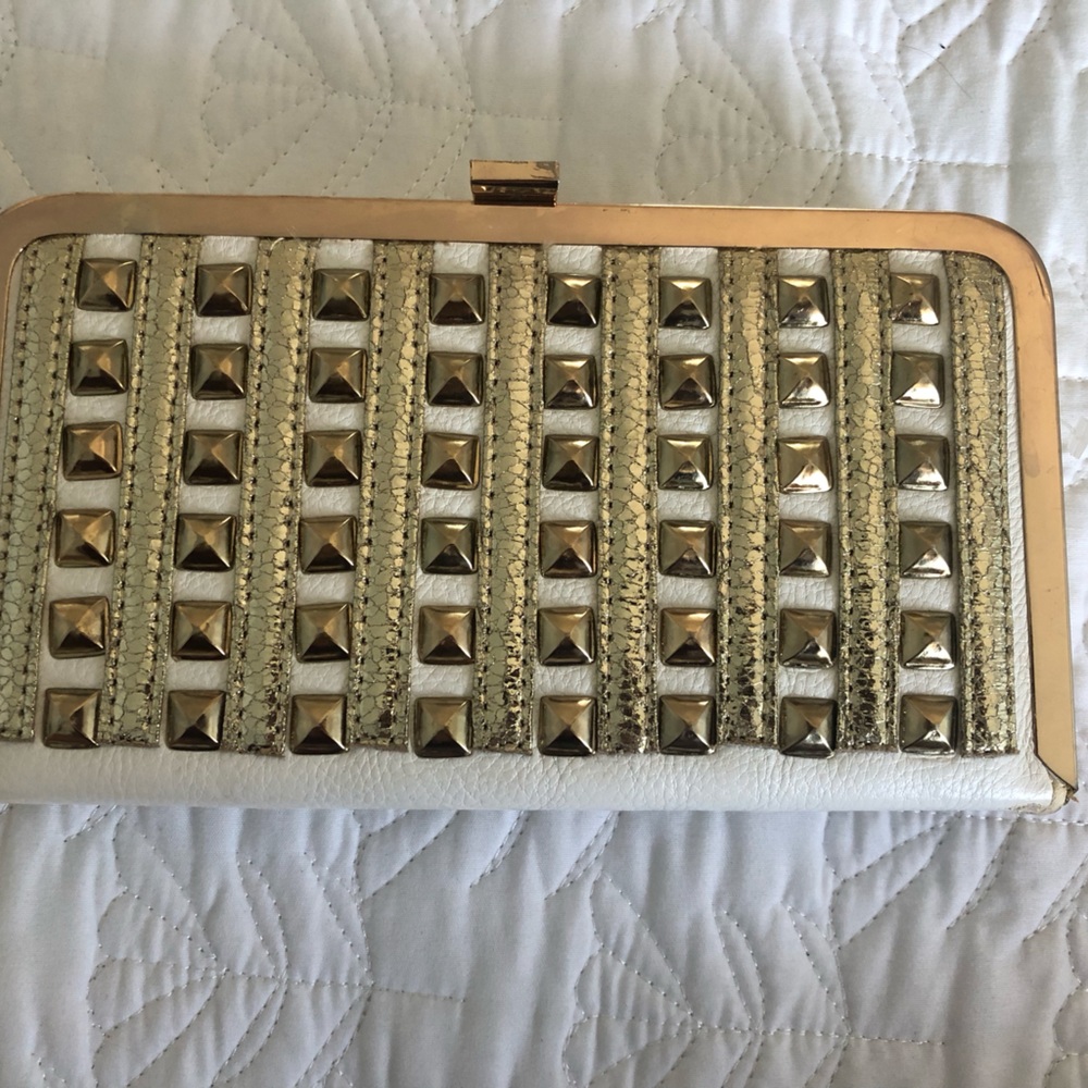 Gold and White small MMS silk insides Shoulder Purse